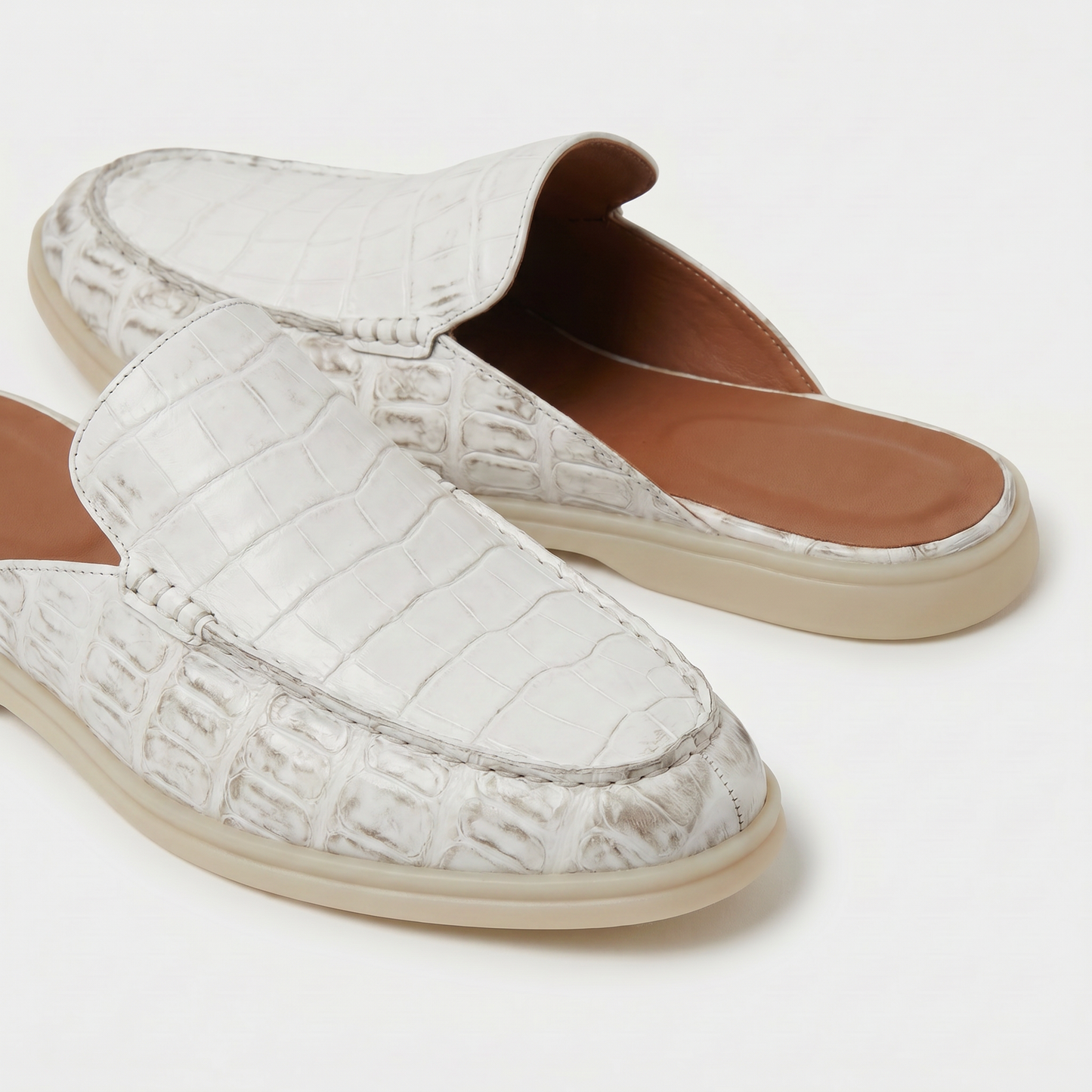 Visconti Croco Mule Chalk White